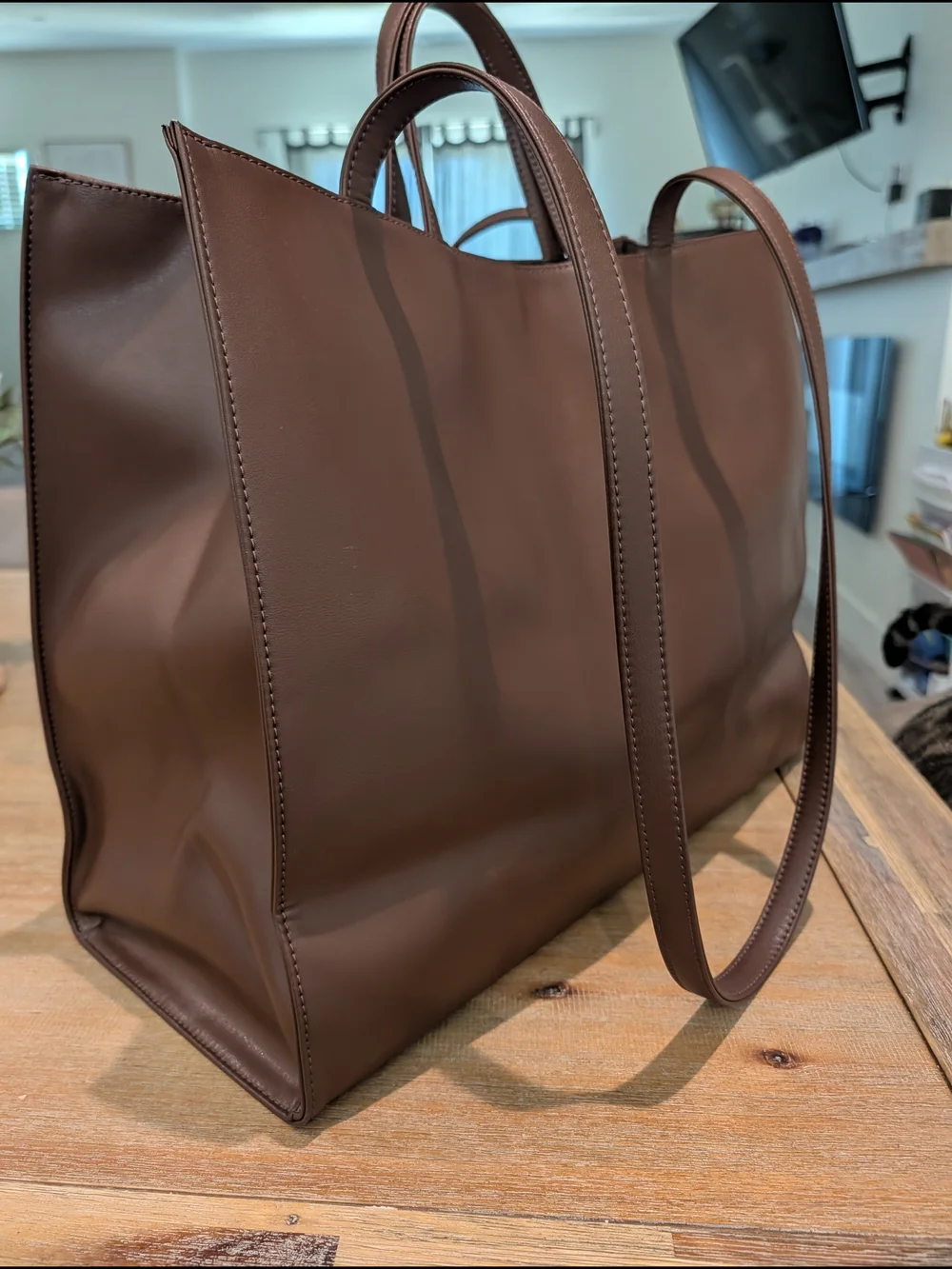 Telfar Large Chocolate Leather Tote Bag